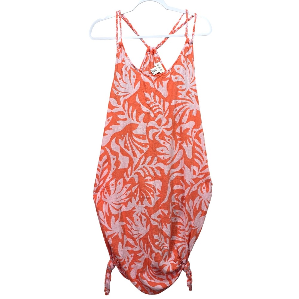 Rachel Zoe Linen Blend Tropical Leaf Beach Cover Up Womens M Coral Pink Strappy